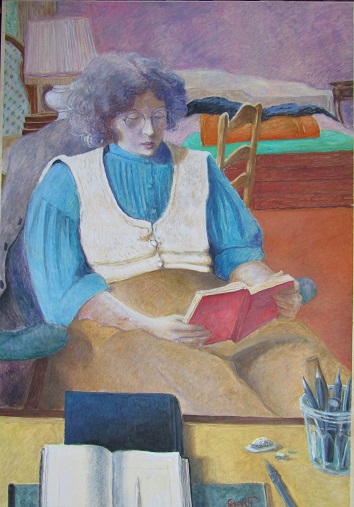 Inventaire atelier image 18 Corsage bleu, livre rouge acryliq sur papier marouflé sur bois non daté 98 107x73 IMG_1262 (2) Intuition et Concept -dessin 22