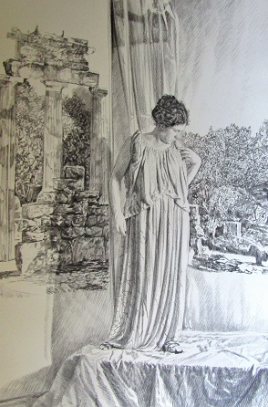 C 14 D 56 Intuition et Concept 76 Debout ajuste tunique sur l'épaule, ombre , Tholos et végétation 122 x 81 fusainIMG_0876 (3) Intuition et Concept - dessin 1